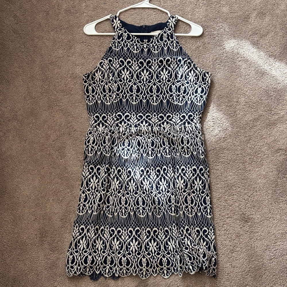 Altar'd State Navy and Cream Lace Mini Dress